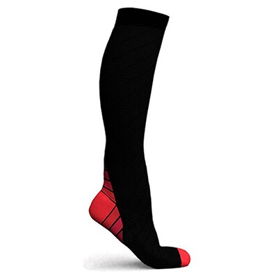 Män kvinnor kompressionsstrumpor nylon färgglada klack långa knähöga atletisk passform strumpor för sport felief av åderbråck: Röd / L / xl