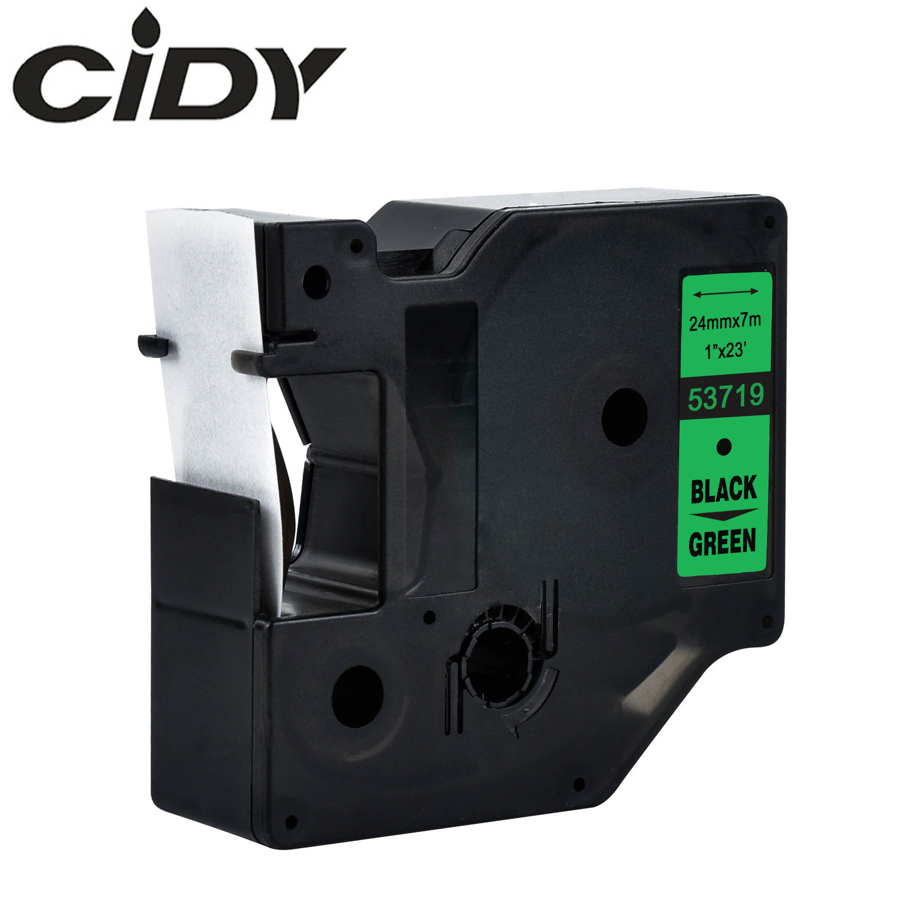CIDY 1pcs 53713 53718 53710 Compatible 24MM black on white Dymo D1 Label Ribbons for Dymo Label Manager LM160 LM280 210 Dymo PNP: black on green