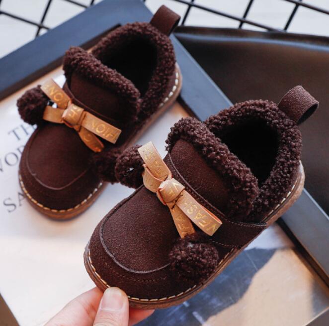 Meisjes jongens sneeuwlaarzen kinderen korte enkellaarsjes kinderen warme pluche laarzen dikke baby sportschoenen maat 21-30 pure kleur sneakers: Koffie / 30 ( binnenzool 18.5cm)