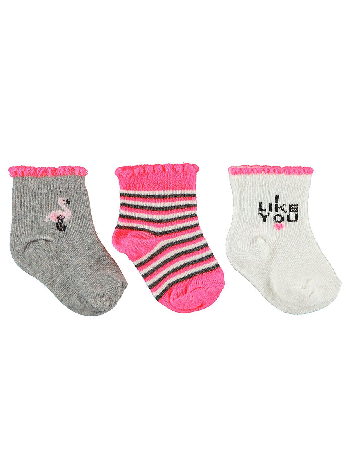 Civil Baby Girl Baby 3'lü Socks Set 0-6 Month Made Of Cotton Fabric.: Fuchsia