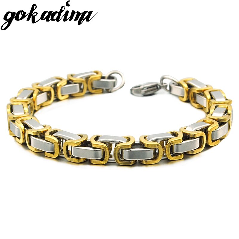 Gokadima herenarmbanden byzantijnse ketting 8mm 22cm pols goudkleurige roestvrijstalen armband voor heren rock/punk sieraden  wb185