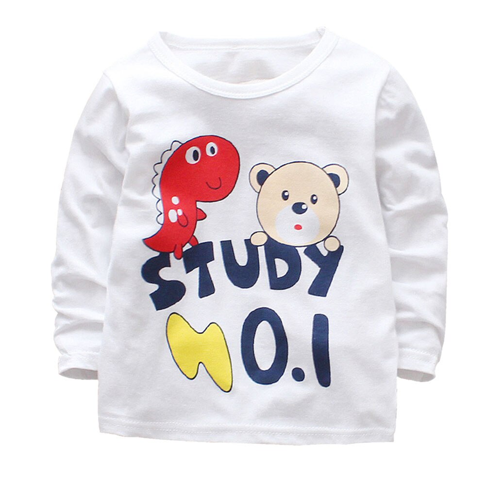 Infant Breathable Long Sleeve Soft Crew Neck Boys Girls Tops Cotton Blend Printed Cartoon Baby T-shirt Pullover Cute Spring