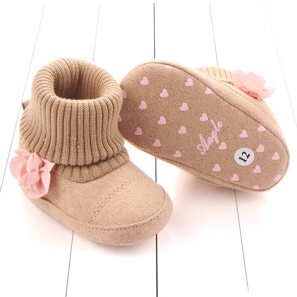 Autumn Winter Cute Girls Boots Solid Color Warm Comfortable Cotton Knitting Baby Kids Boots children's shoes: khaki