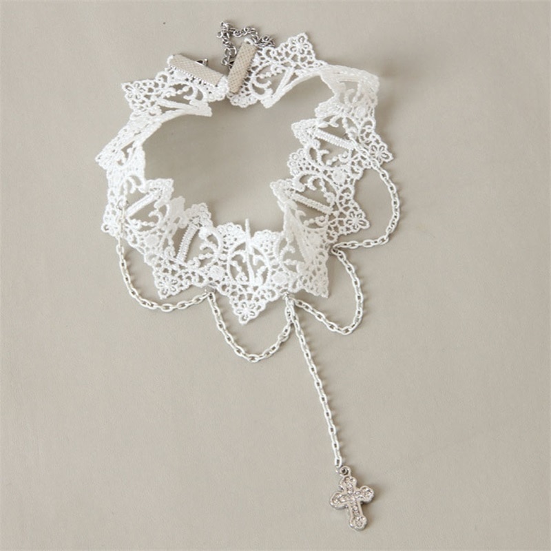 Yiyaofa vintage witte kanten ketting met kruishanger en choker voor dames, accessoires, gothic, dames, feestsieraden, kraag, gn -72
