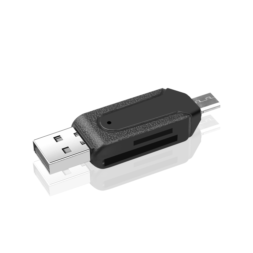 Mini usb adapter 2 i 1 usb otg kortlæser mikro usb otg tf/sd kortlæser til telefonudvidelse headers mikro usb otg adapter: Sort