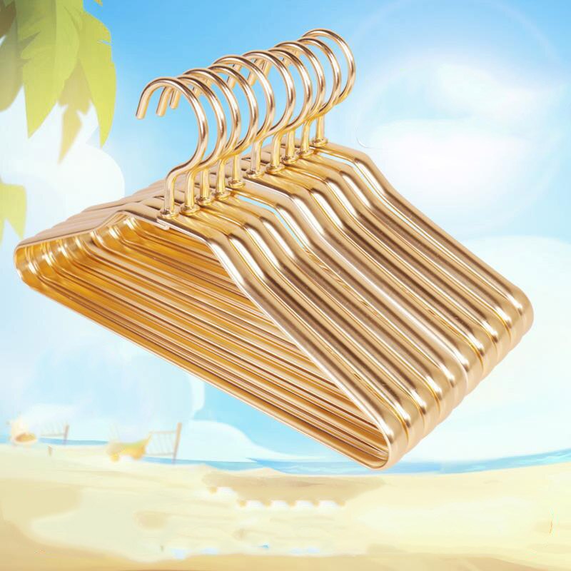 Cintre en alliage d'aluminium antidérapant | Pour enfants, espace en aluminium, aucun agent fluorescent peut être utilisé sur une tenture antidérapante de 20 ans pour rangement à la maison: Golden / 2 pieces