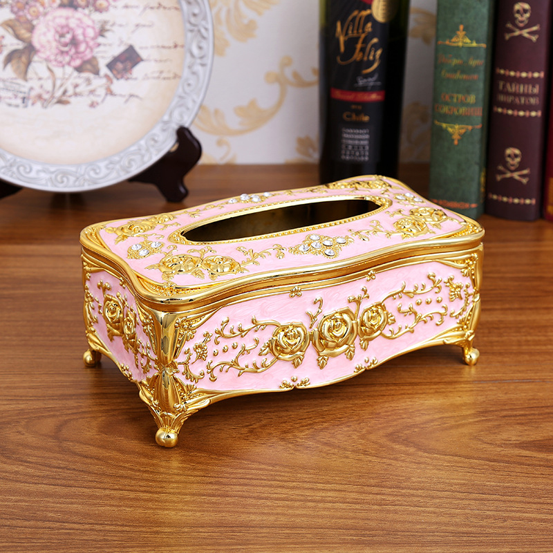 Caja de pañuelos para toallas de papel, color dorado y plateado, para guardar servilletas, organizador para el hogar, hotel, bar y coche.: Rosa dorado