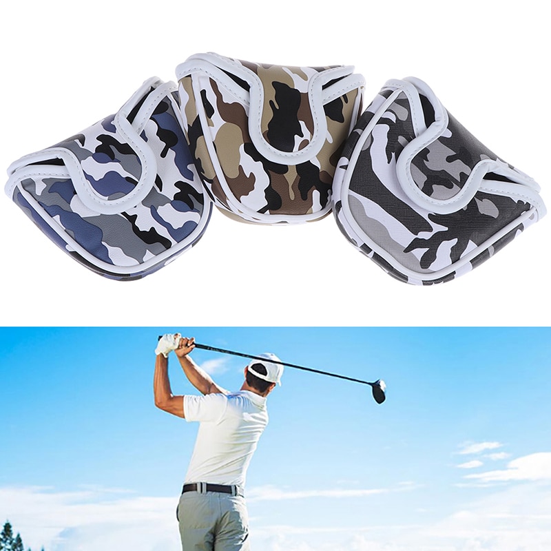 1 Uds funda para cabeza de palo de golf PU cuero a prueba de polvo camuflaje patrón cabeza cubierta para palo de golf Putter funda bolsa mazo