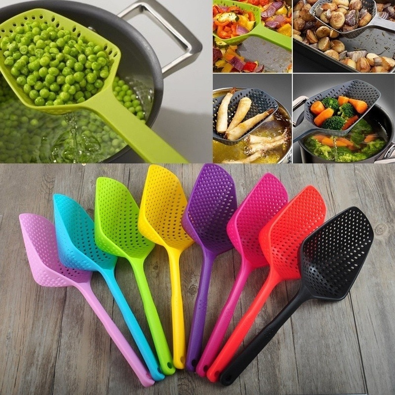 Palas de cocina creativas, colador de alimentos, cuchara de nailon, utensilios de drenaje, colador grande, filtro para sopa, accesorios de cocina para el hogar