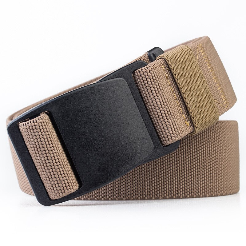 Canvas elastiska bälten anti-allergi midjeband utan metall nylon utomhus förtjockning plast spänne casual man bälte 3.8cm: Kaki / 120cm