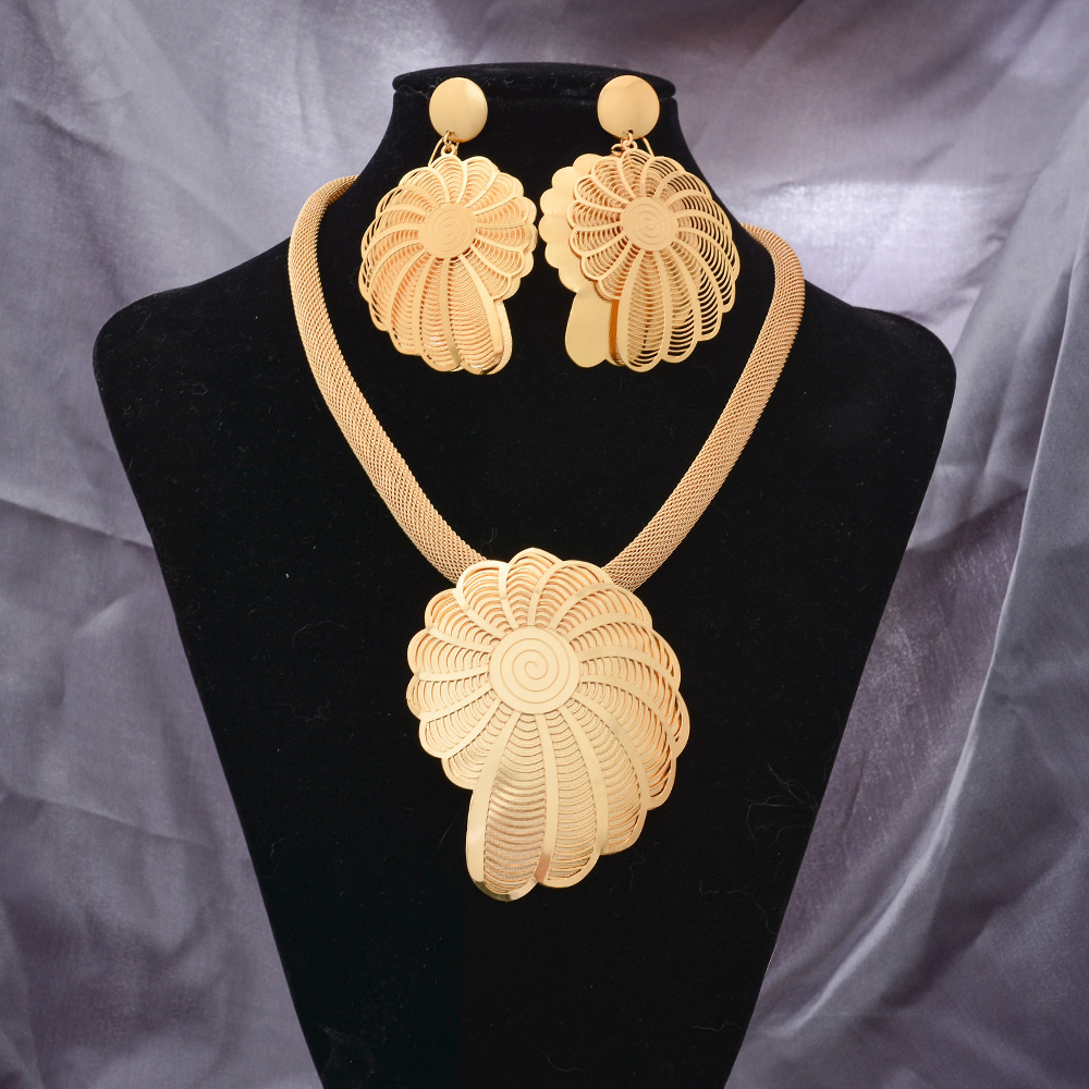 African Nigerian Ethiopian African 24k Gold Color Jewelry Sets For Women Arabic Indian Bridal Wedding Jewelry Set: Imitation Rhodium Plated