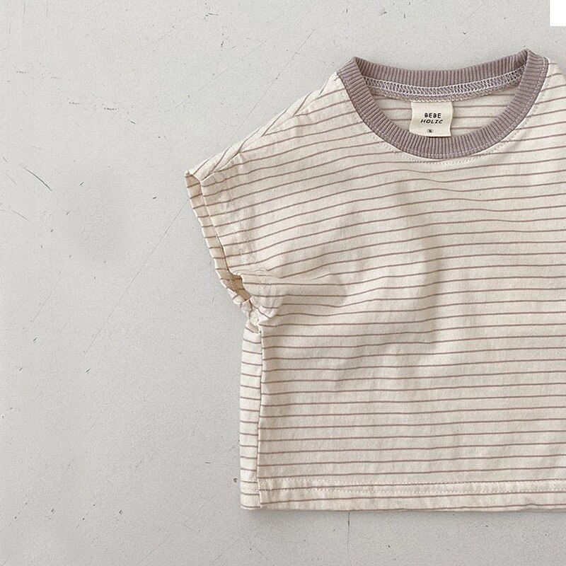 2021 verão novo bebê algodão t camisa para meninos de manga curta topos meninas listrado t camisas crianças casual