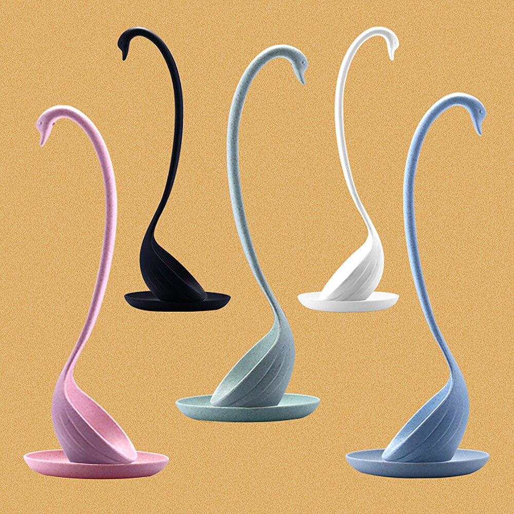 1Set Kitchen Swan Soup Spoon Long Handle Porridge Monster Spoon With Tray Kitchen Cooking Tools Tableware Cooking Accessories