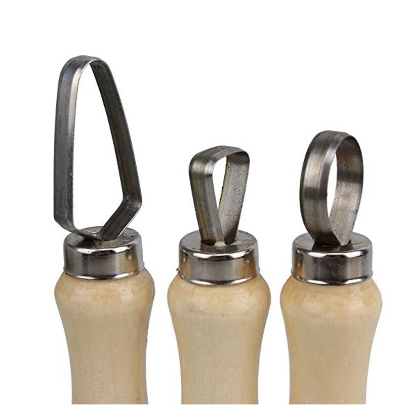 10pcs Stainless Steel Wooden Thick Handle Flat Wire Cutter Clay Pottery Sculpting Tool Set Pottery Clay Large Ribbon Sculpt Tool