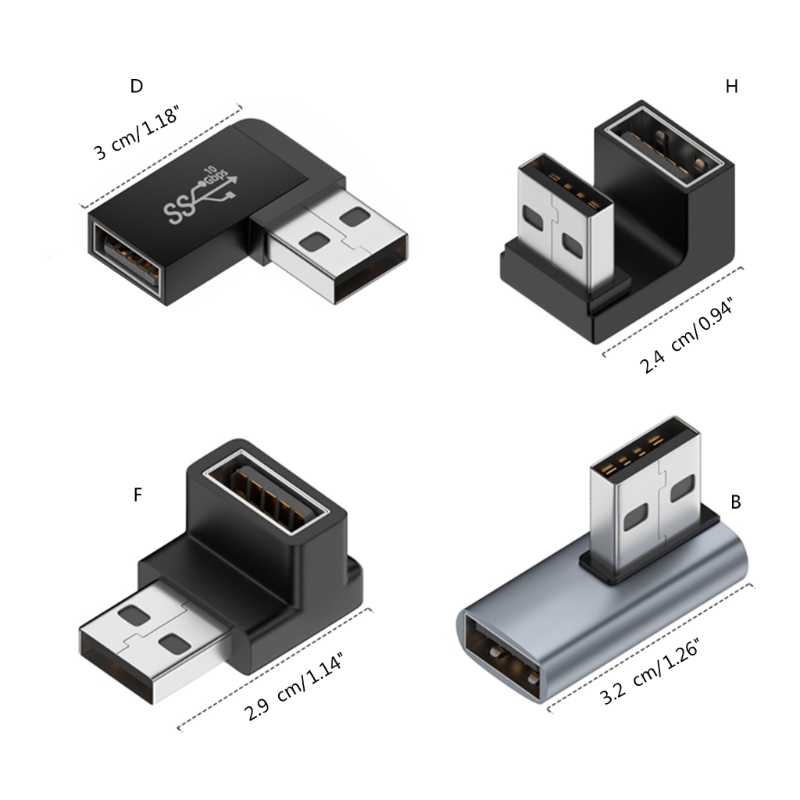 Adaptador de extensión de ángulo recto USB 3,0 macho a hembra de 90 grados, adaptador de codo hacia arriba USB de 10Gbps para conversión de conector de PC portátil