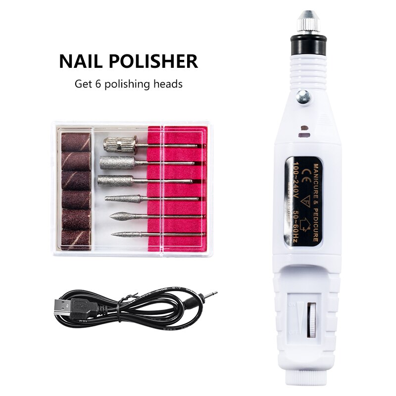 Professionele Elektrische Nagel Boor Machine Nail Bestanden Pen Pedicure 6 Bits Millinguv Led Gel Polish Remover Nail Art Manicure Tool: 6