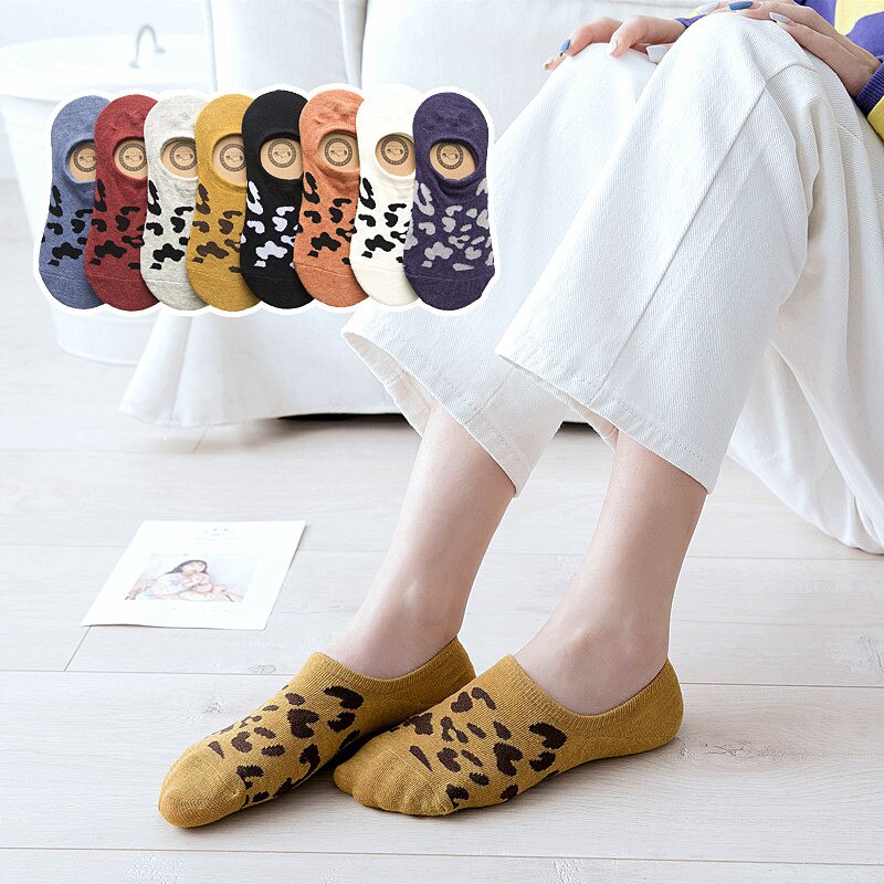 Summer Women's Sexy Short Boat Socks 1 Pair Tube Cotton Lepoard Socks Woman's Ankle Socks Breathable Socks Socks