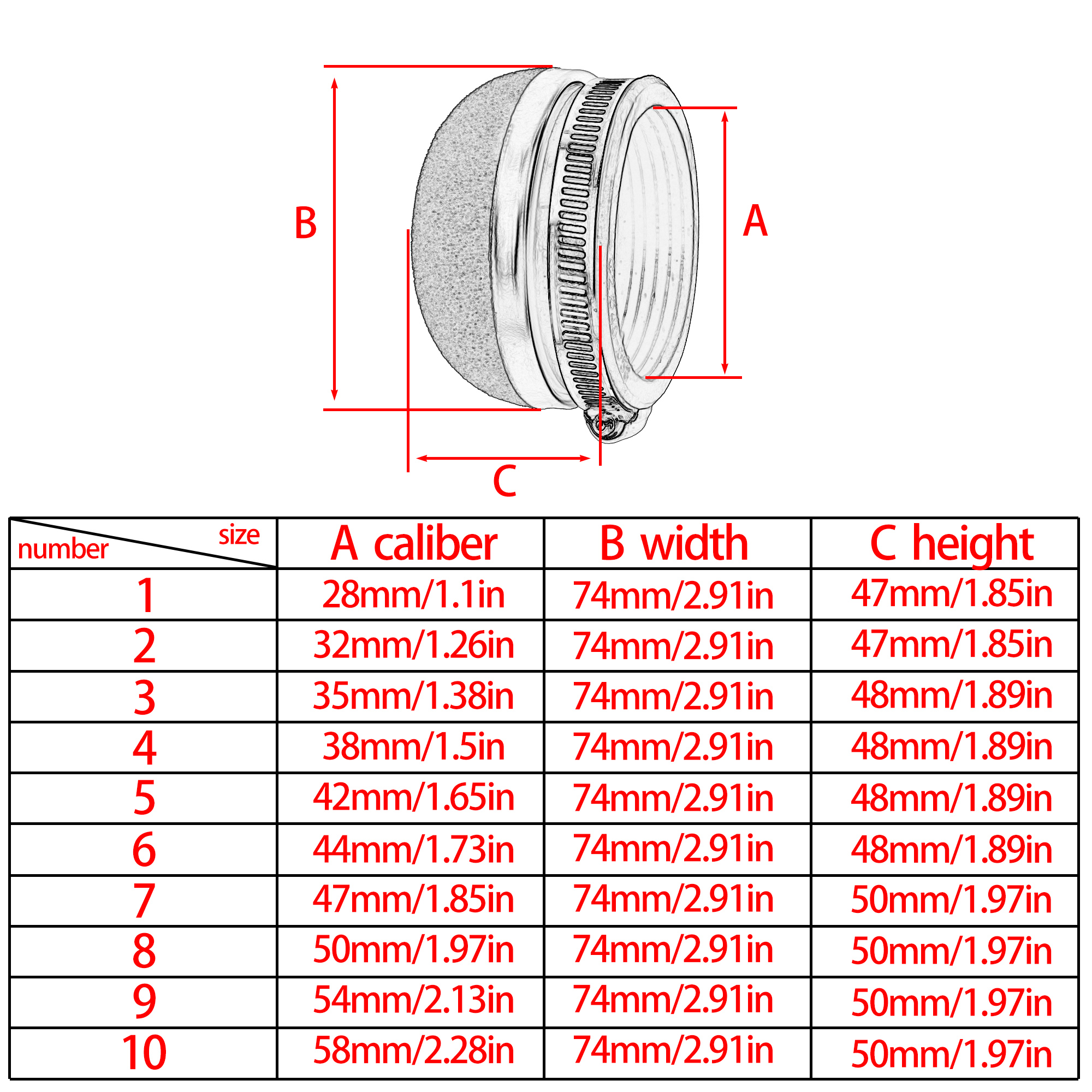Moto Filtro aria Pulitore Filtro aria 2 tempi Motore sporco fossa bicicletta scooter 28/32/35/38/42/45/50/54/58 MILLIMETRI Parti di Moto