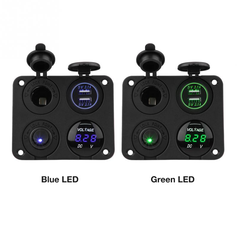ON/OFF Schakelaar Panel Dual USB Lader Sigarettenaansteker Voltmeter voor Auto Boot Marine RV Truck Blauw /groene LED