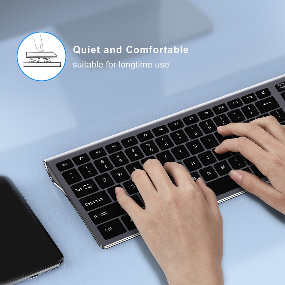 Jelly Comb Rechargeable Wireless Keyboard Ergonomic Ultra-slim 2.4G Full-Size Quiet Keyboard for Windows Computer Laptop