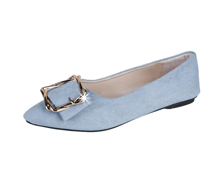 Women Suede Flats Basic Mixed Colors Pointy Toe Ballerina Ballet Flat Slip On Shoes size 35-40: Sky blue / 4