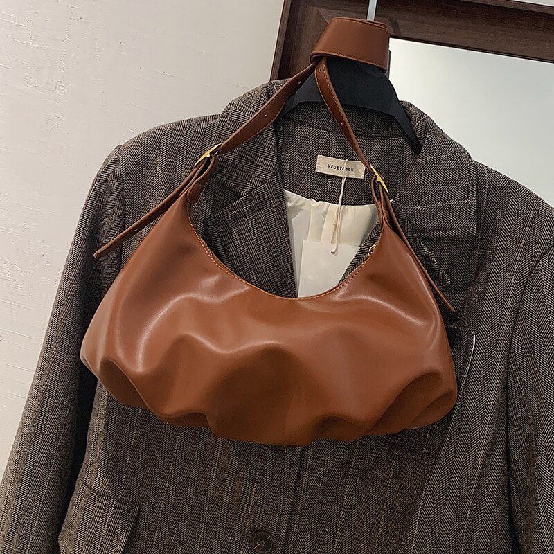 årgang kvinnelig tote dumplings pu lær kvinners veske med høy kapasitet skulderveske