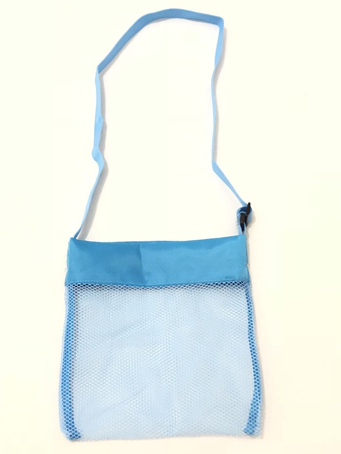 2 stykker / parti -24 x 25 cm børnelegetøj skal samle gitter strandtaske - mesh rygsæk hold dig væk fra sand legetøjs opbevaringspose: Himmelblå