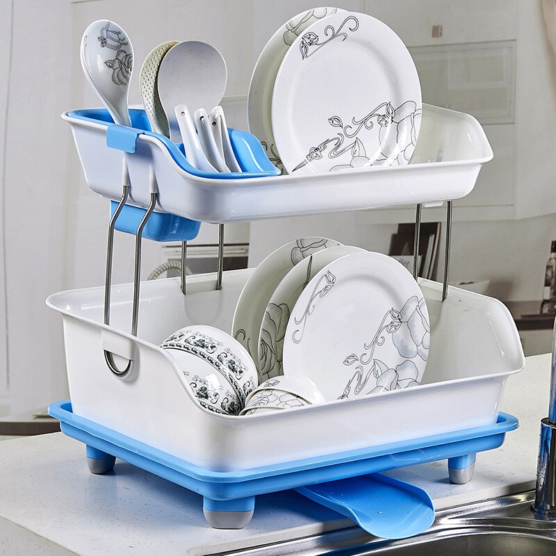 Storage Shelf Layer 2 Double-layer Multi-function Draining Tableware Tableware Dish Rack Rack Kitchen Dish Plastic