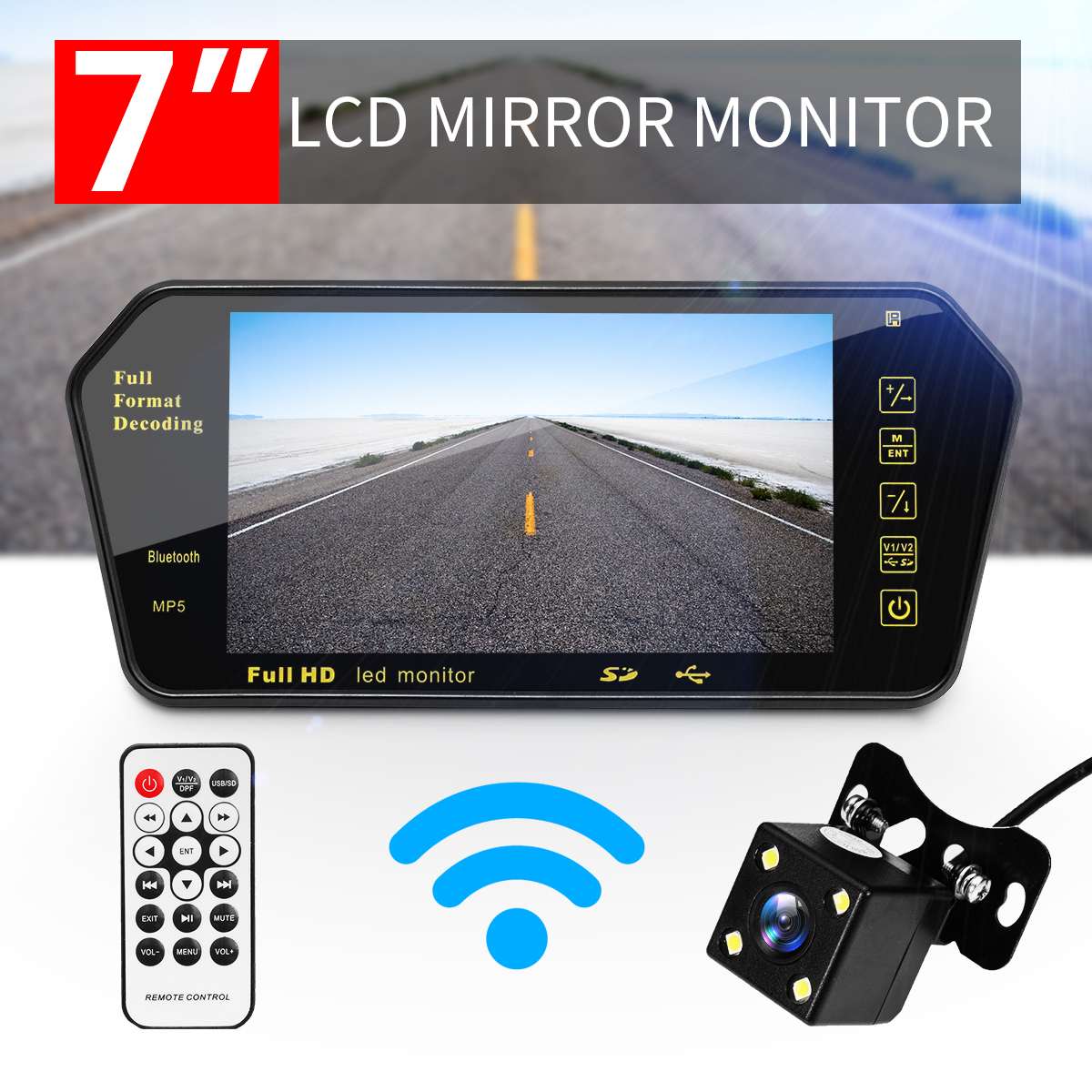 7 Inch Tft Lcd Car Achteruitkijkspiegel Monitor + Nachtzicht Reverse Auto Camera Bluetooth Verpakking Systeem Voor Auto achteruitkijkspiegel Monitoren