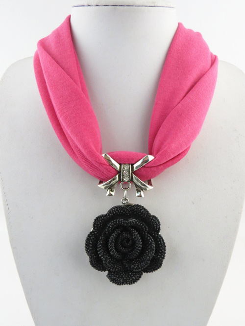 Classic Black Rose Flower Pendant Tassel Scarf Necklace Soft Cotton Neck Wrap Party Short Polyester Scarf Women: 4