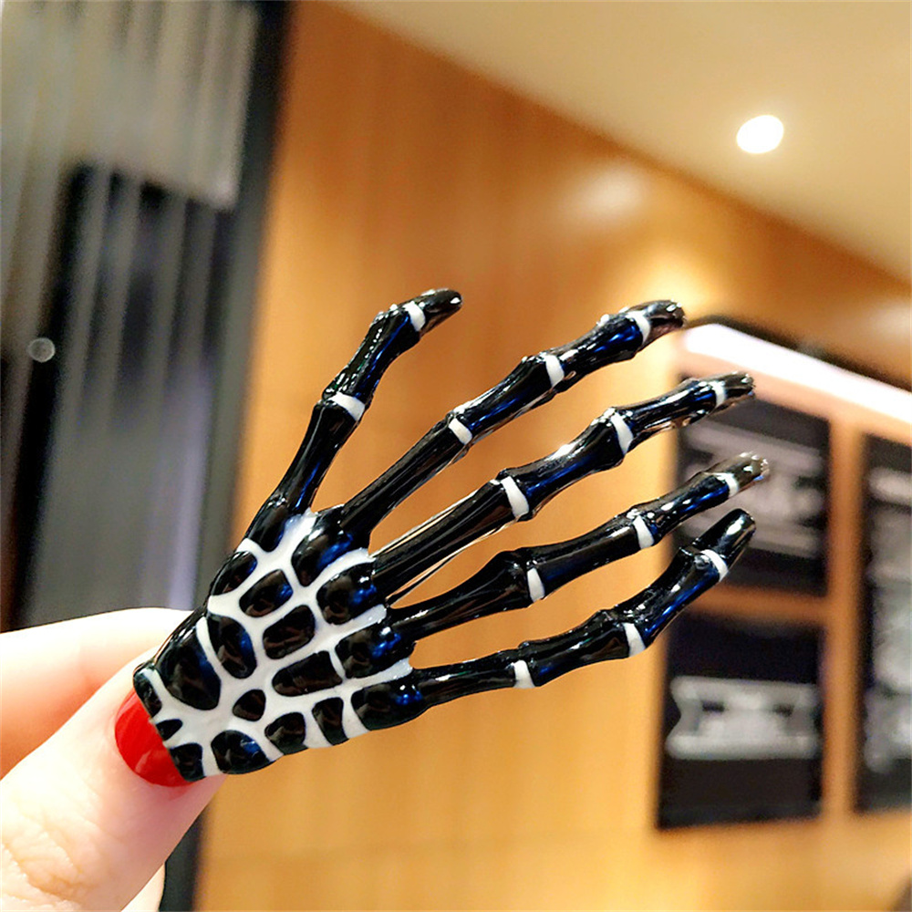 Fermaglio per capelli a mano con scheletro creativo per donna ragazza stile gotico forcina colorata trucco di Halloween copricapo per feste accessori per capelli