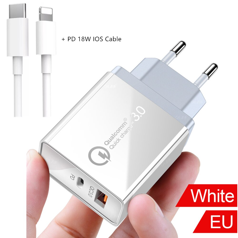 PD 18W USB Typ C handy schnelle Ladegerät Stecker QC 3,0 für iPhone11 Android Ipad Xiaomi Samsung laptop schnell Lade Stecker: EU W with ios Cable