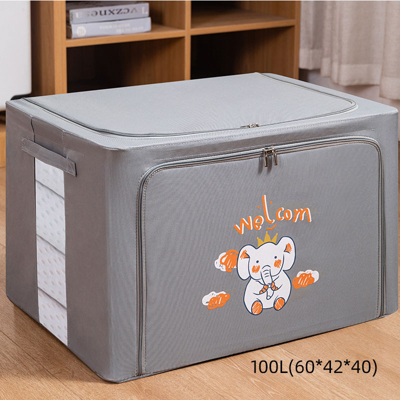 Cartoon foldable storage box household clothes quilt storage box large Oxford Bubner box storage box: grey100L-60-42-40