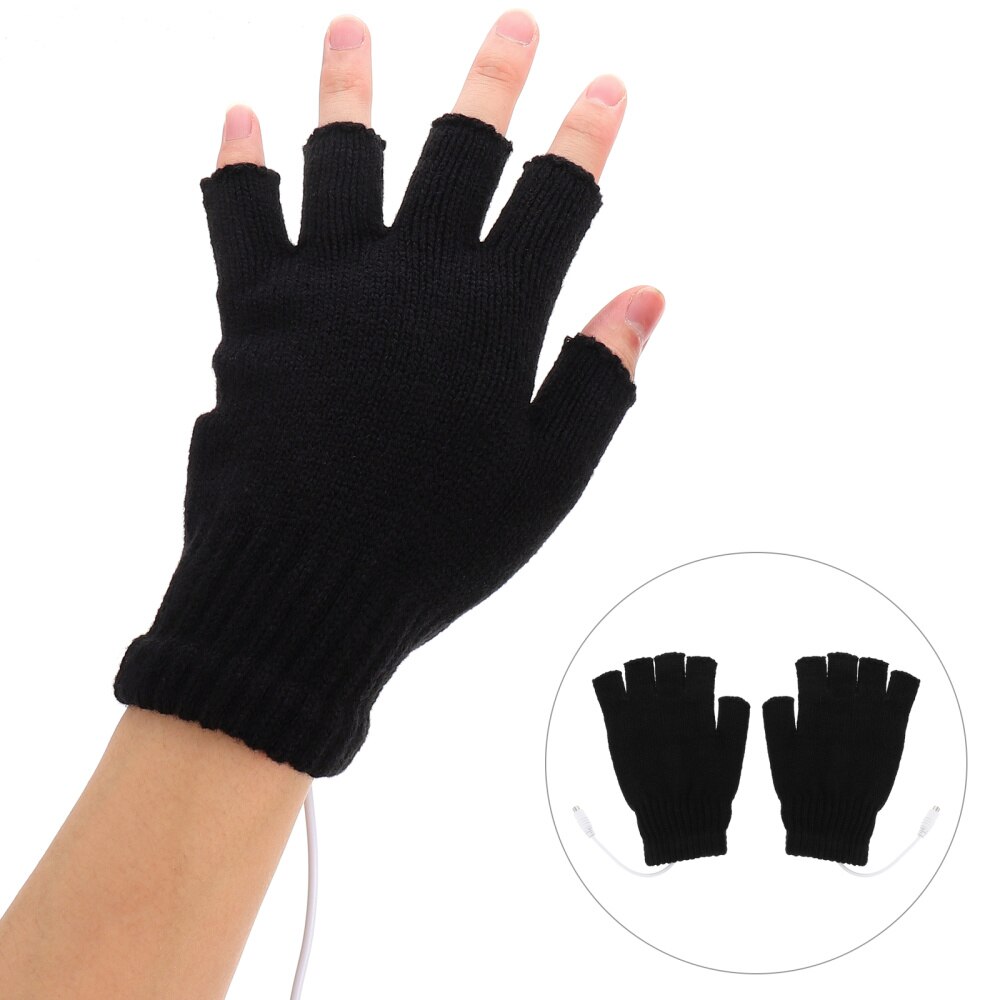 Mitaines chauffantes USB, 1 paire, moitié ou doigt entier, tricot: Black