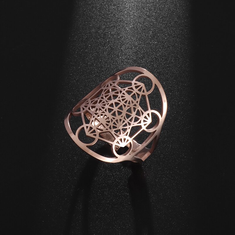 Anillo ajustable abierto de Chakra de flor de la vida de acero inoxidable de , moderno y exquisito, informal y versátil: Negro