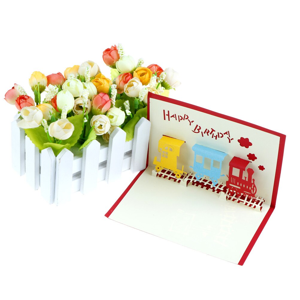 Pop Up Red 3D Cut Train Paper Greeting Card Postcard Color Party Printing Valentines Birthday