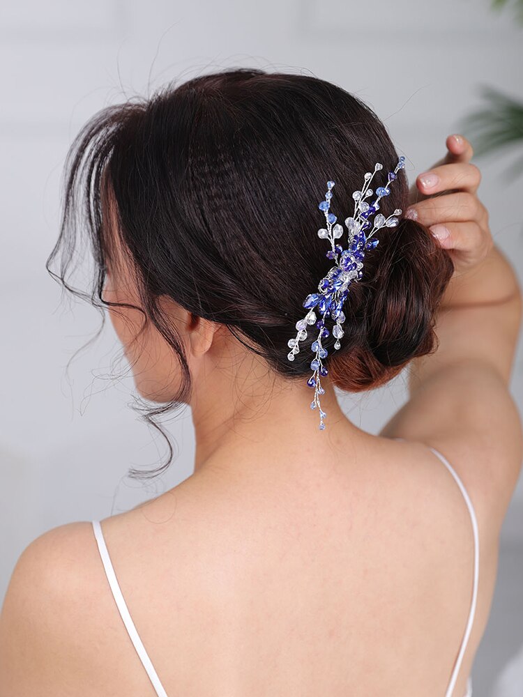 Boheme hår kam blå hovedstykke krystal fascinatorer strand bryllup hovedbeklædning chic hovedbeklædning hår tilbehør til kvinder bryllup