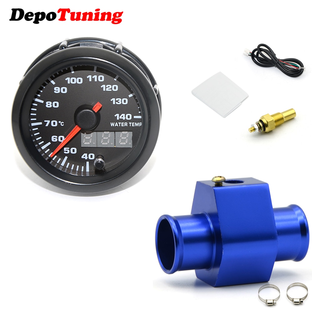 DepoTuning 2'' 52MM Car 7 Colors Led Analog & Digital Water Temperature Gauge 40-140℃ With Water Temp Joint Pipe Sensor Adapter