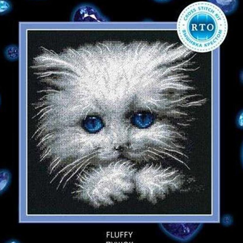 Nydelig gullsamling telt korsstingsett liten hvit katt skjønnhet rto  m676 ok fluffy