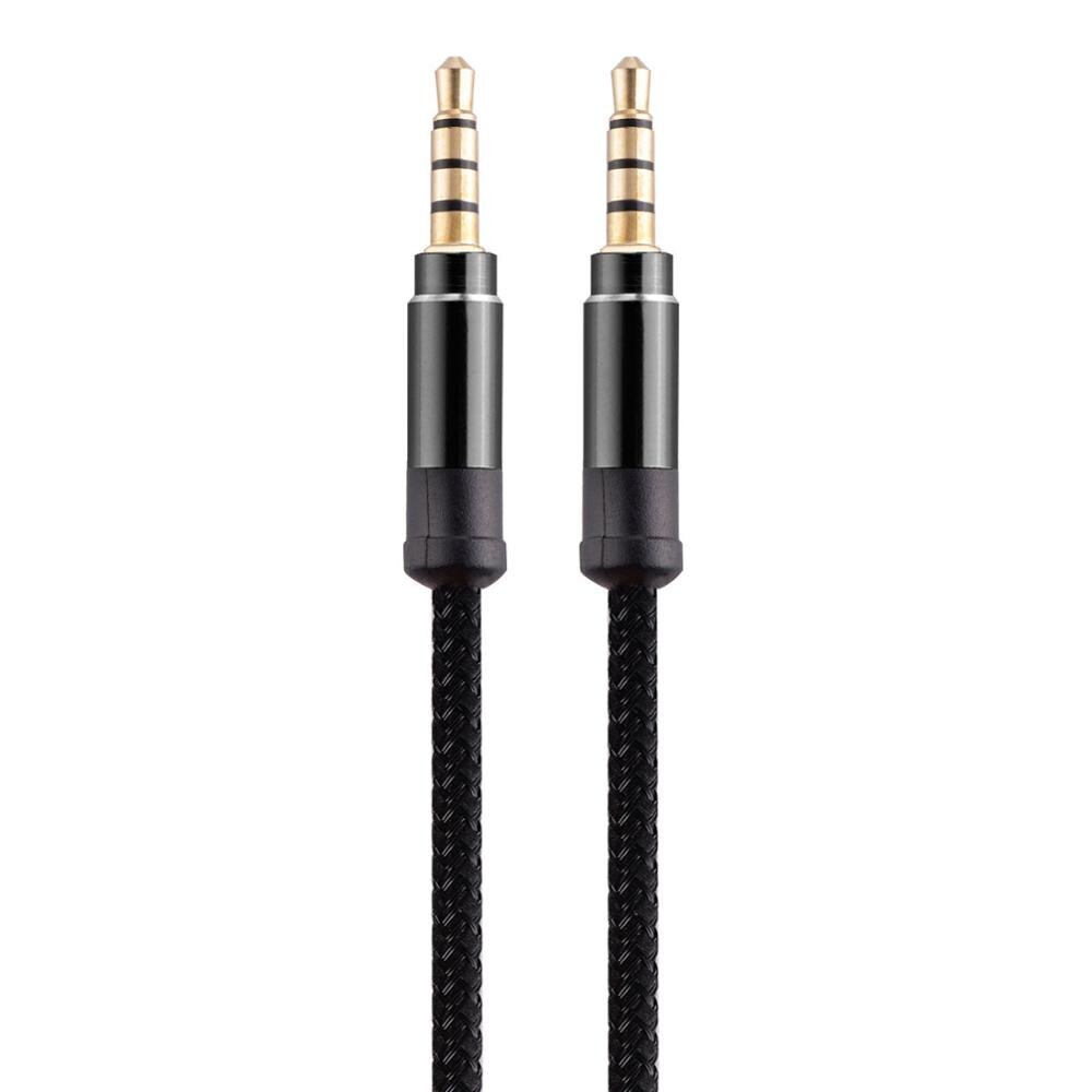 1.5m nylon jack lydkabel 3.5 mm til 3.5mm aux kabel hann til hann kabel gullplugg bil aux ledning til iphone 7 til samsung til bil: Svart