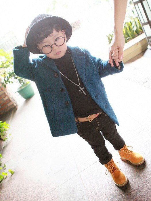 Jongens Wollen Jas Mode Herfst Winter Baby Jongen Wollen Jassen Mode Kinderen Jas Kids Jongens Wollen Jas uitloper: Blauw / 4T