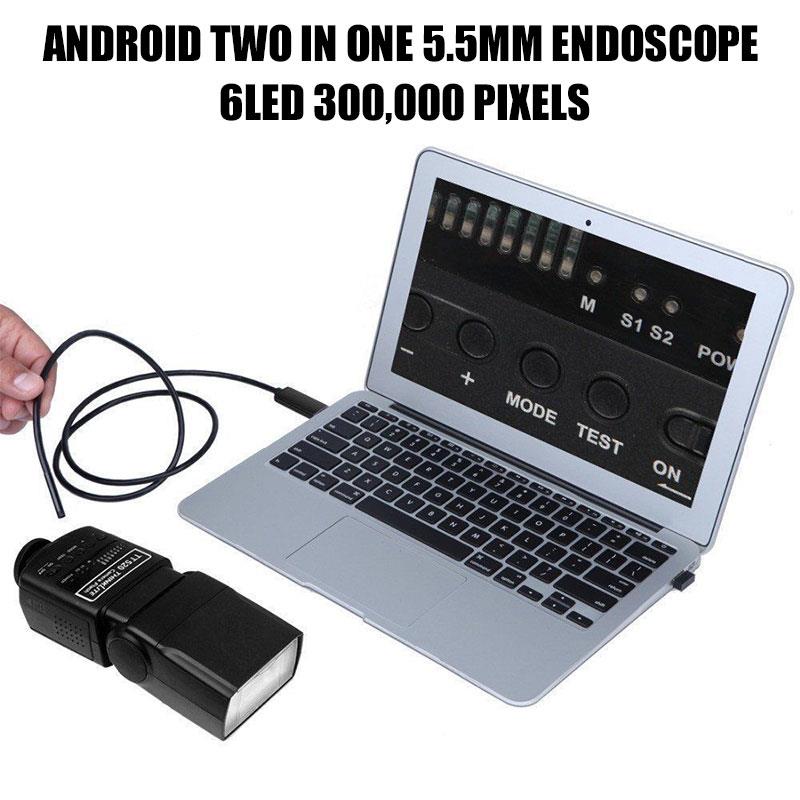 Handheld Endoscope 2 in 1 5.5mm Monitoring Photos Computers Mobile Phones Ear Spoon Borescope Endoscope 6led Inspection