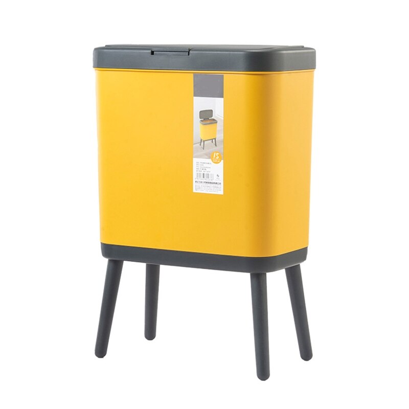 Poubelle créative à pied haut avec couvercle, grande capacité, Type presse, poubelle à déchets, 594C 15L