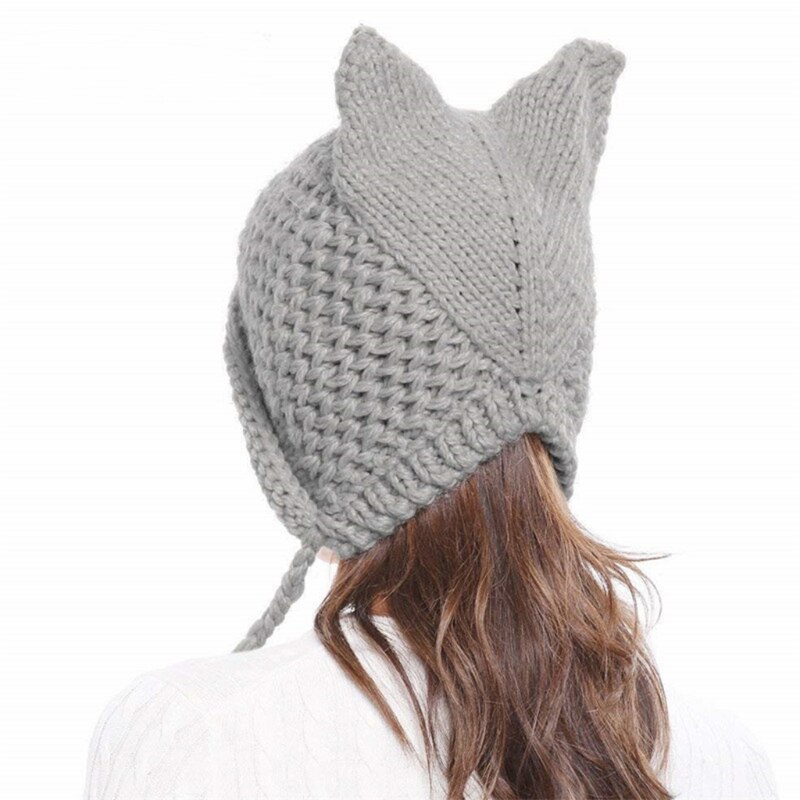 Crochet Cat Ears Knit Hat EarFlap Crochet Beanie H – Grandado