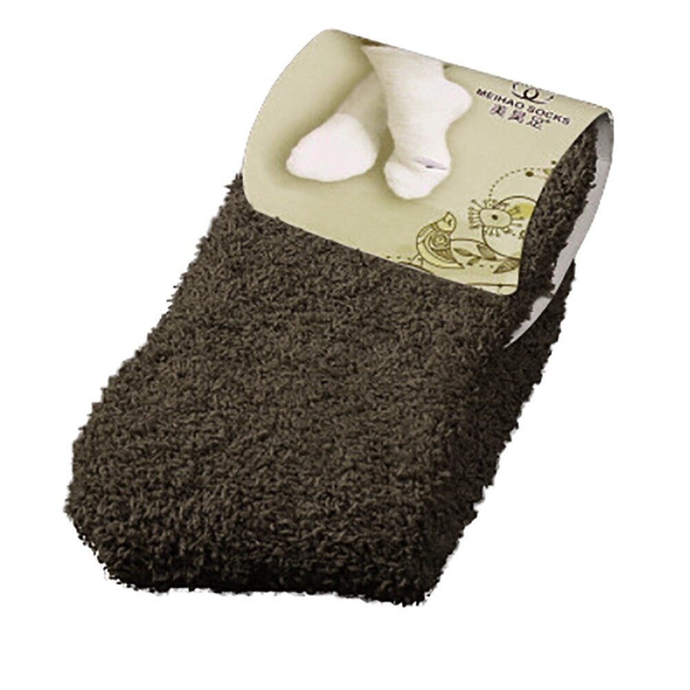FREE OSTRICH 1 Pair Home Women Girls Soft Bed Floor Socks Fluffy Warm Winter Pure Color Thick towel socks: Coffee