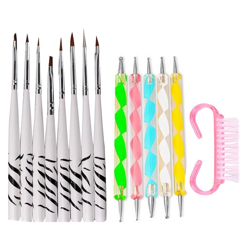 Nail art pensel penne akryl negle børster uv gel neglelak maleri tegne pensler sæt strass håndtag manicure værktøj pensel