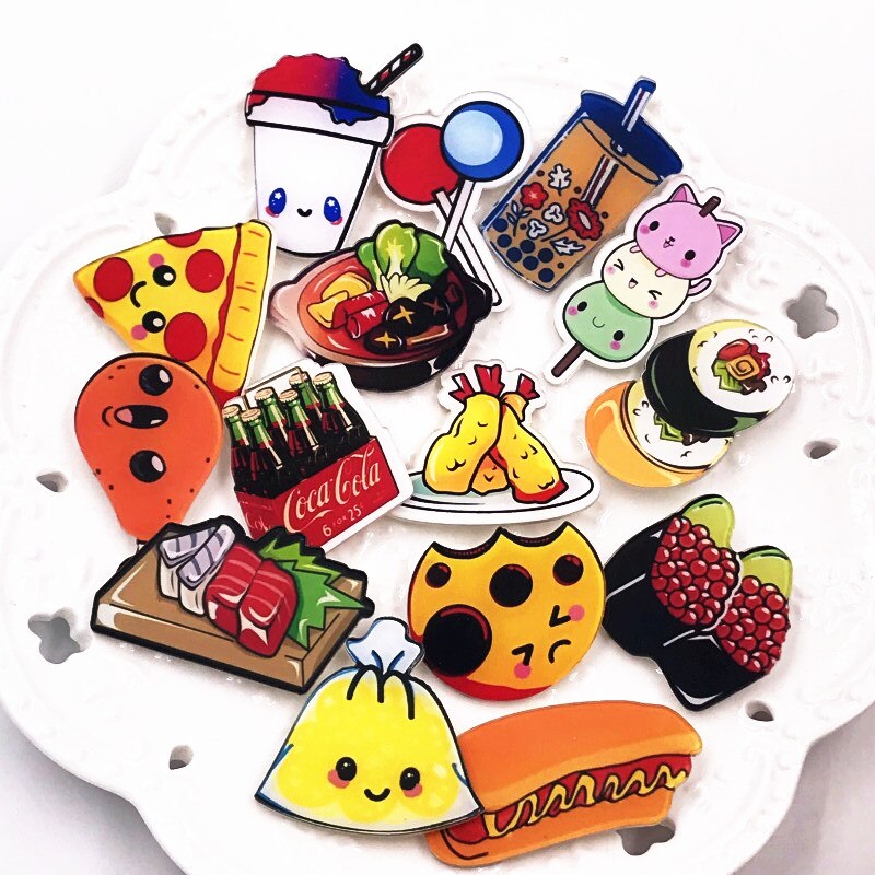 1Pcs Harajuku Tempura Voedsel Icoon Broche Kleurrijke Badge Acryl Cola Icoon Pin Voor Decoratie Op Rugzak Kleding Sjaal Partij