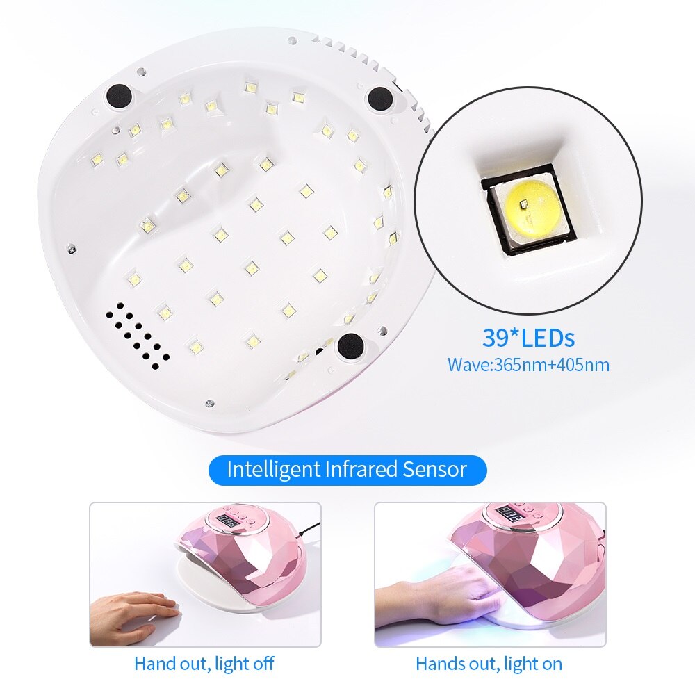 Secador de uñas , lámpara LED UV de 78W para todo tipo de esmaltes de uñas de Gel, 39 Uds. LED de secado rápido, con temporizador y Sensor inteligente