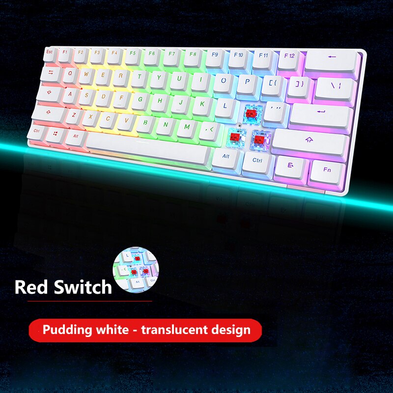 Ajazz STK61 Mechanical Keyboard Wireless Bluetooth 61 Keys Dual Mode Mix Backlit Mini Portable Gaming Keyboard for PC Desktop: Pudding White Red