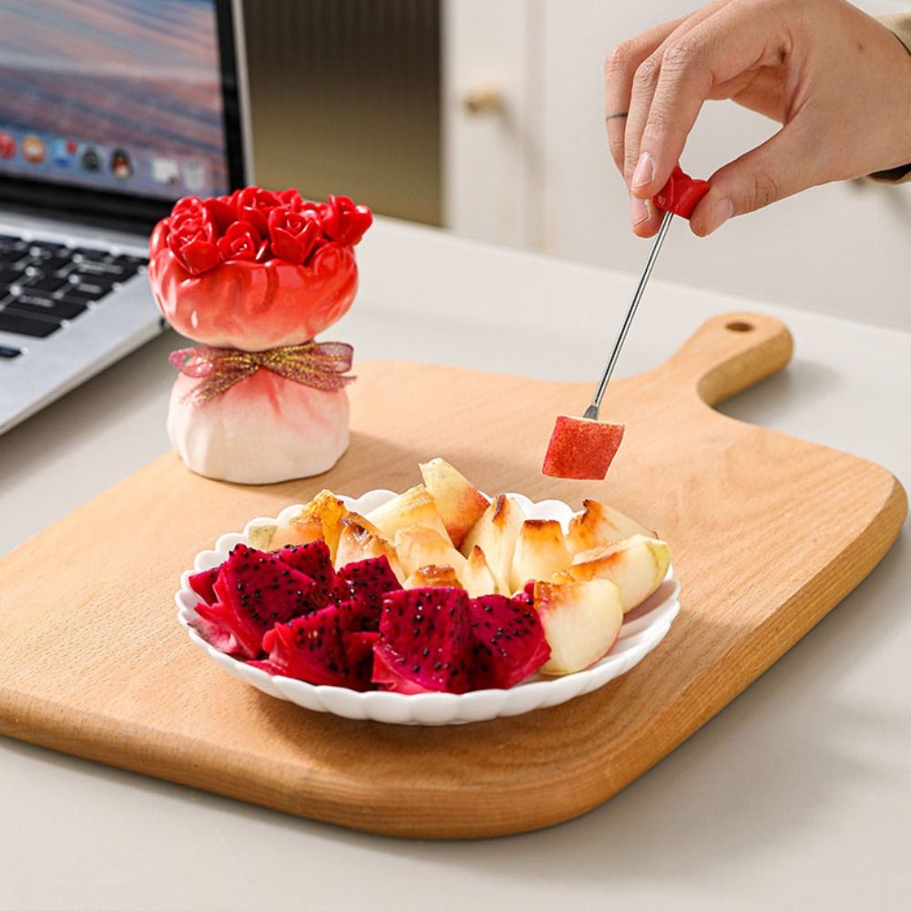 Roze keramische fruitvorkjes set in stijlvolle huishoudelijke keramische fruitvorkjes bonnetje pot decoratief